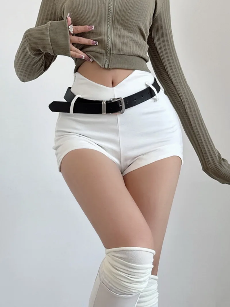 WOMENGAGA Spicy Girl V-Waist Tight Super Shorts 2024 Spring New Women\'s Short Long Back Hot Pants Belt Fashion Sexy Korean M8HE