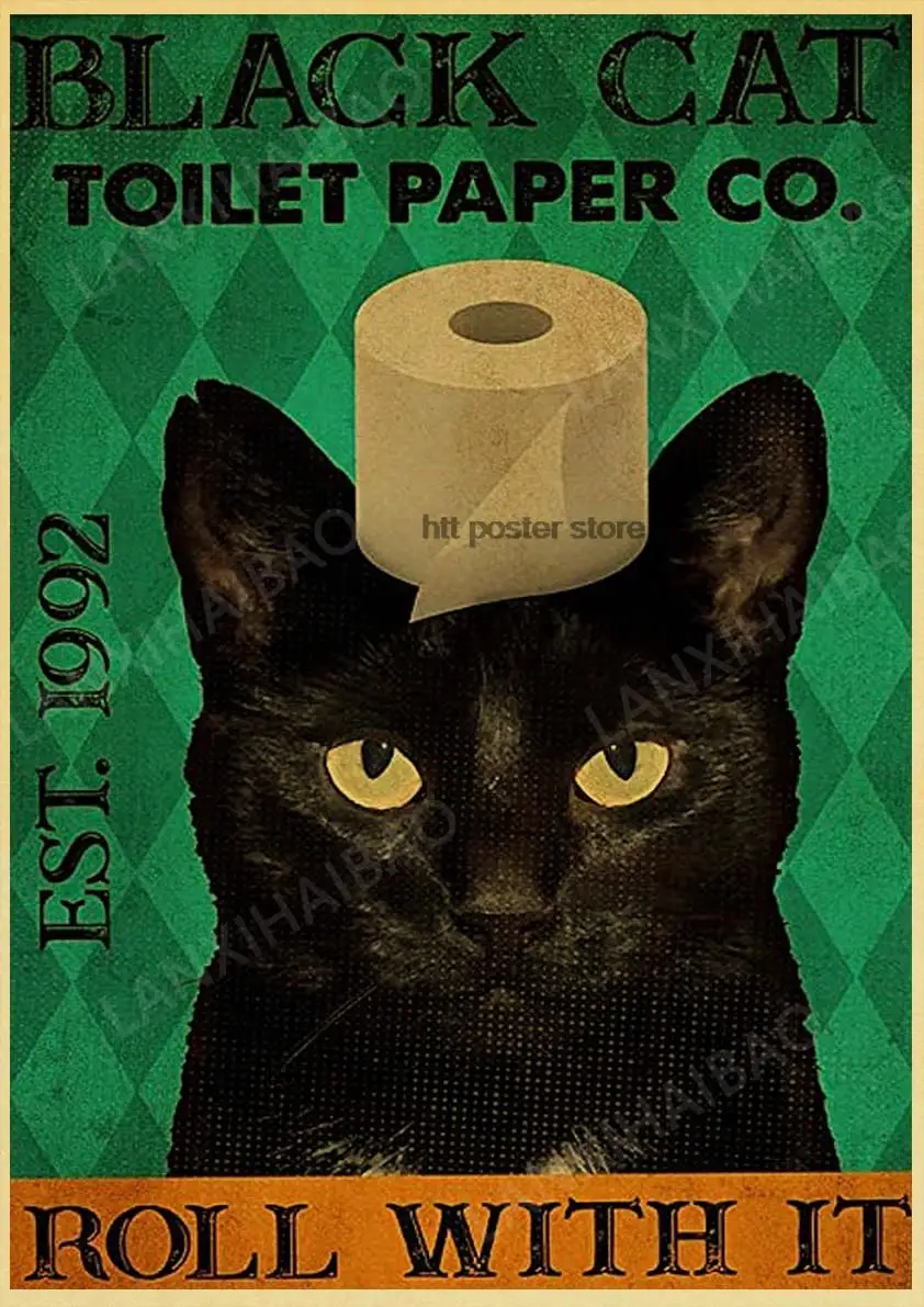 Cute Black Cat Vintage Poster Your Butt Napkins My Lord Art Print Hello Sweet Cheeks Funny Bathroom Painting Home Decor