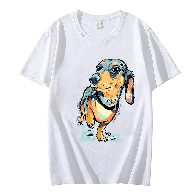 Camiseta de gran tamaño con perro salchicha y Pug, camisetas de manga corta para hombre y mujer, camiseta blanca para hombre, ropa de calle con perros divertidos, camisetas de marca para hombre