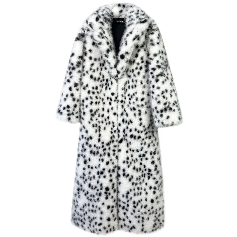 2026 Leopard Print Fur Coat Women's X-long Faux Fox Fur Overcoat Autumn Winter Thick Streetwear Outerwear Female Loose Jackets