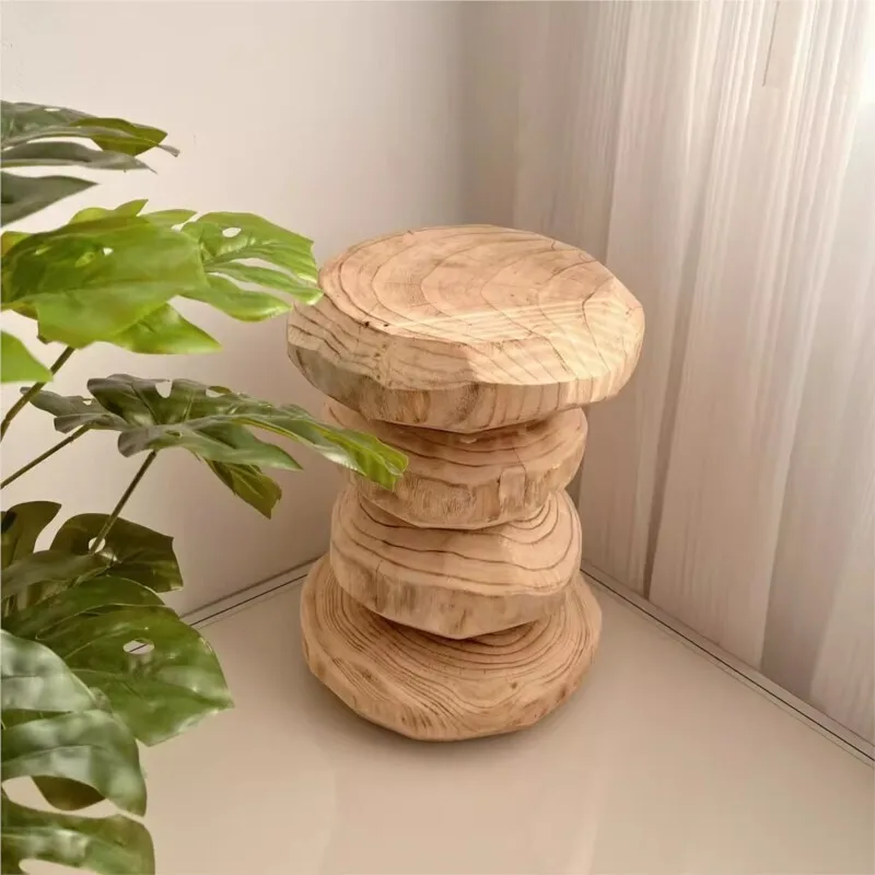 Creative Solid Wood Stool Shoeshine Stool Root Carving Wooden Pier Wabi-silent Log Sofa Side Table Corner Table Decoration