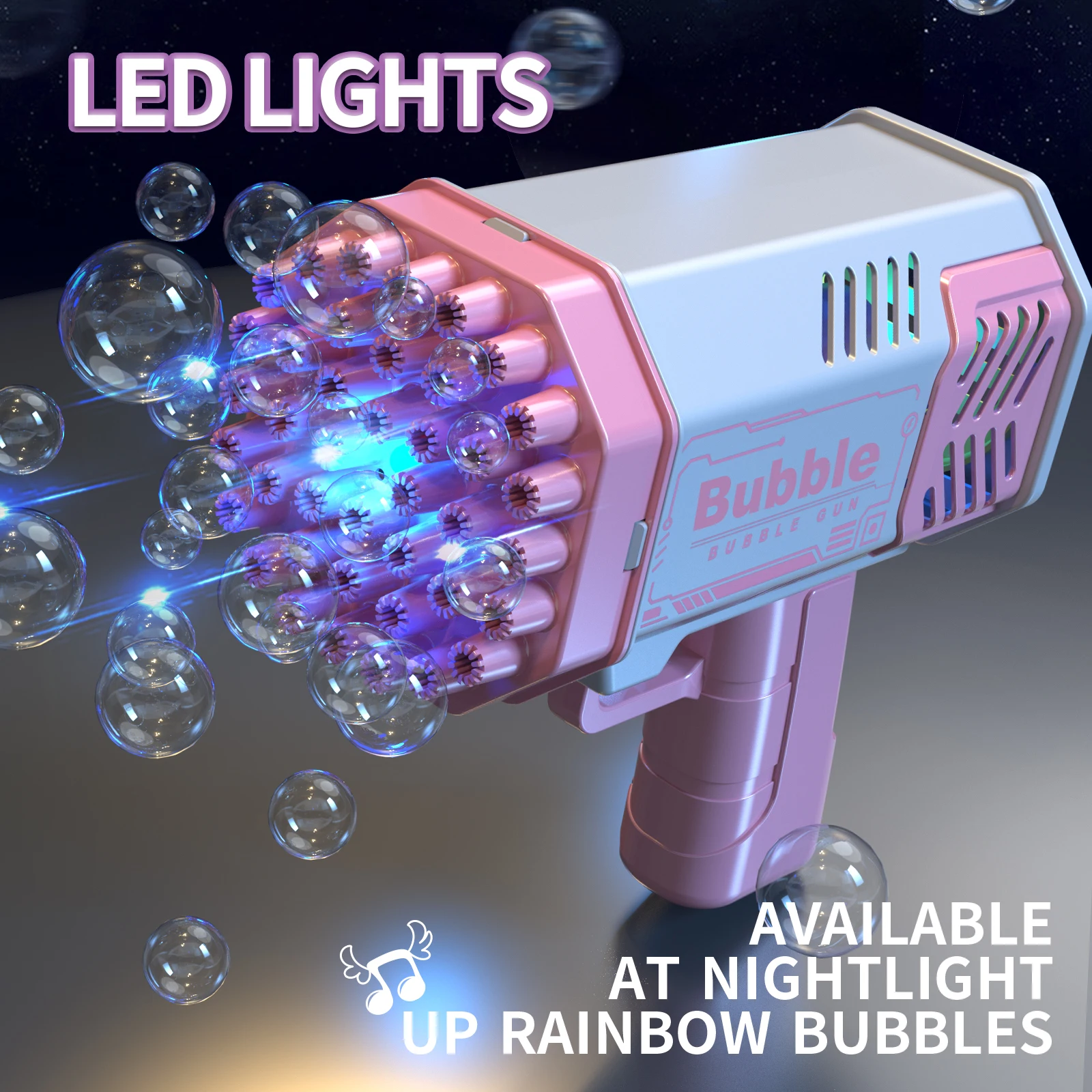 Rocket Launcher Handheld draagbaar elektrisch automatisch bubbelpistool LED-licht voor jongen en meisje, het perfecte feestspeelgoed voor buiten, cadeau