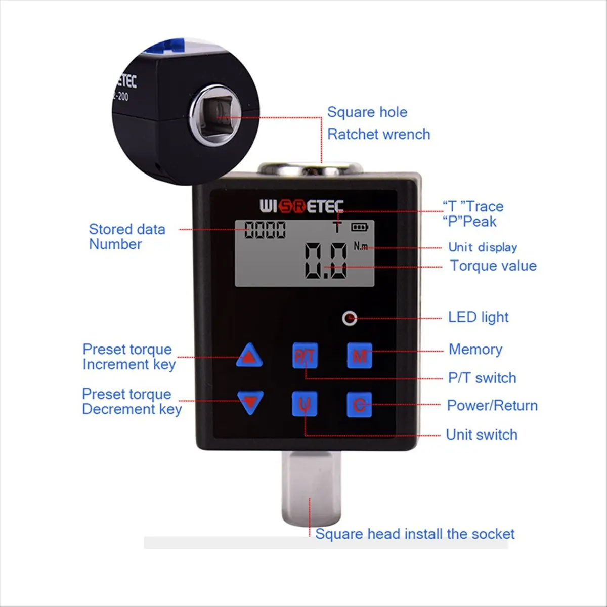 A75K  Digital Torque Meter Digital Backlight Display Two-Ways Measurement Two Working Modes Adjustable TQA2-200