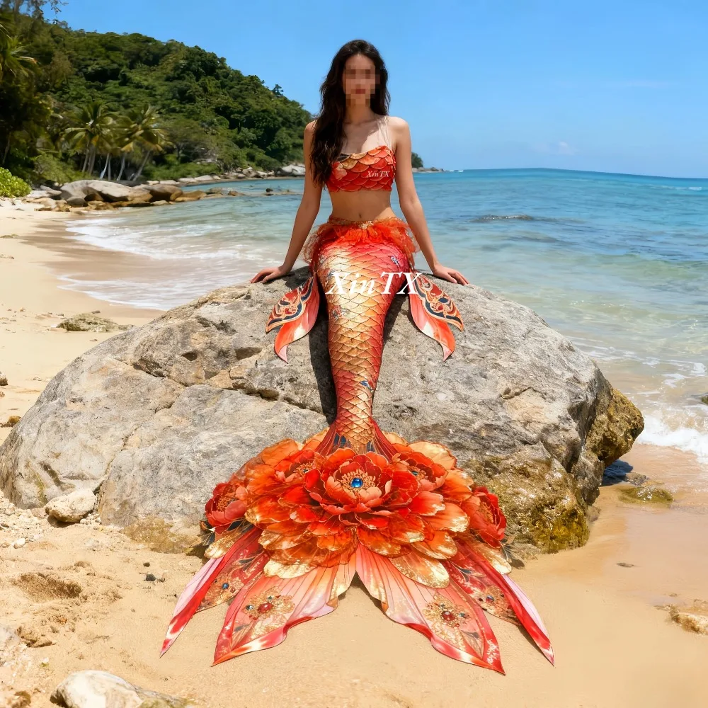 

Custom mermaid big tail women's swimsuit swimming peony tail performance costume adult diving cosplay elastic fabric
