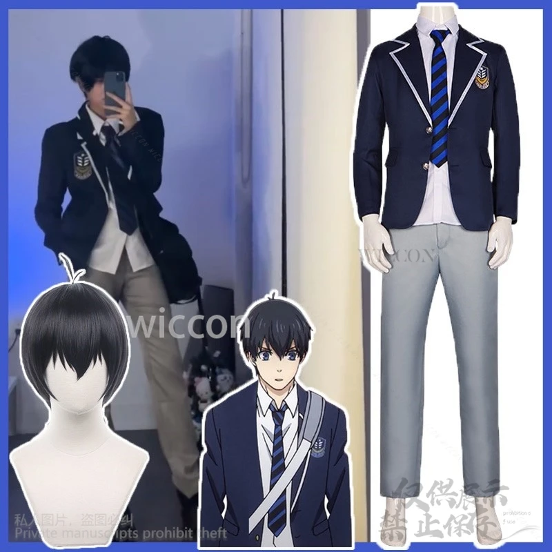 Disfraz de Isagi Yoichi DK, uniforme escolar, pantalones, peluca superior para hombre, BLUELOK, Cosplay, fiesta de Navidad y Halloween, juego de rol de Anime personalizado
