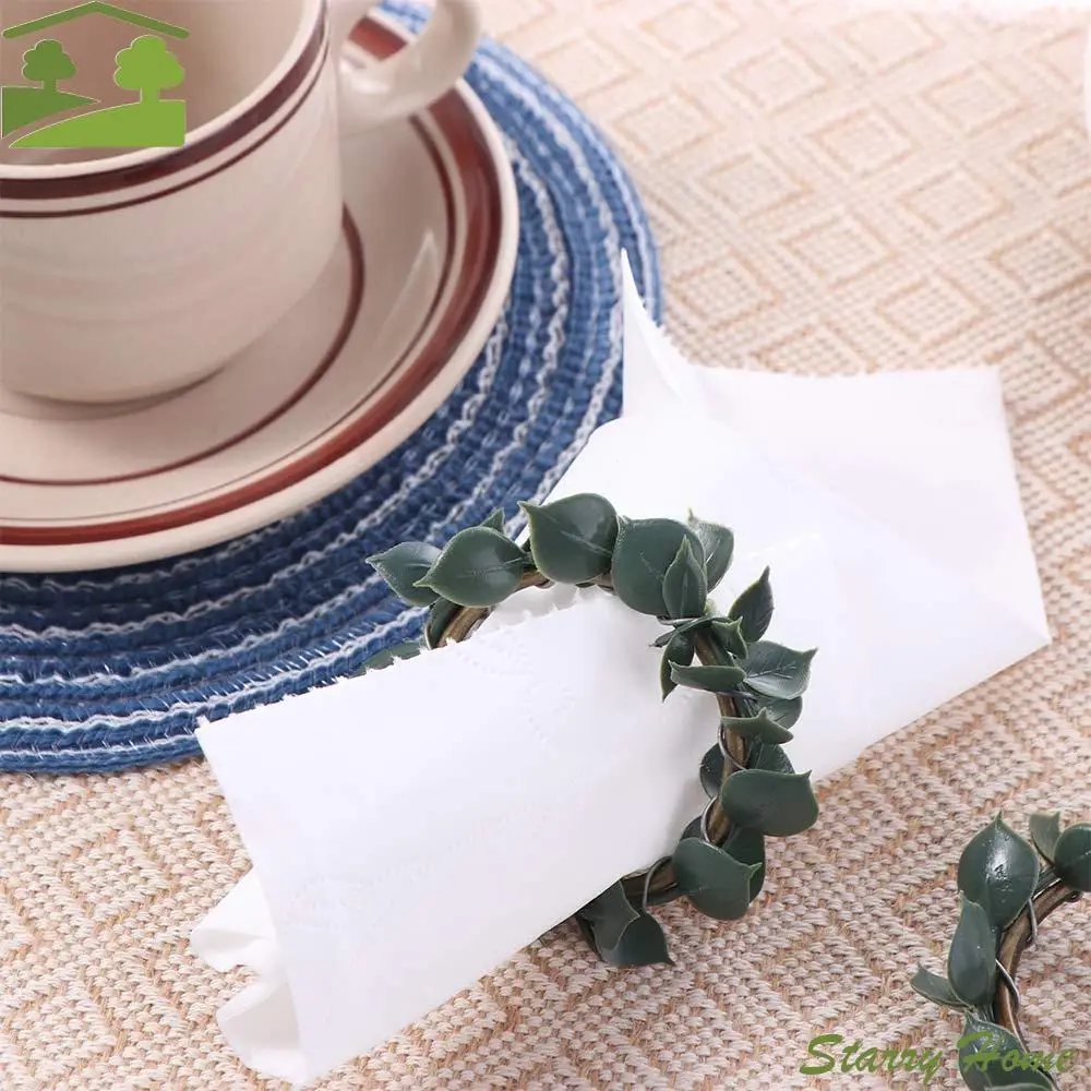 

3 шт., кольца для салфеток с искусственными растениями в деревенском стиле, металлические многофункциональные держатели для салфеток с зелеными листьями, имитация пряжек для салфеток