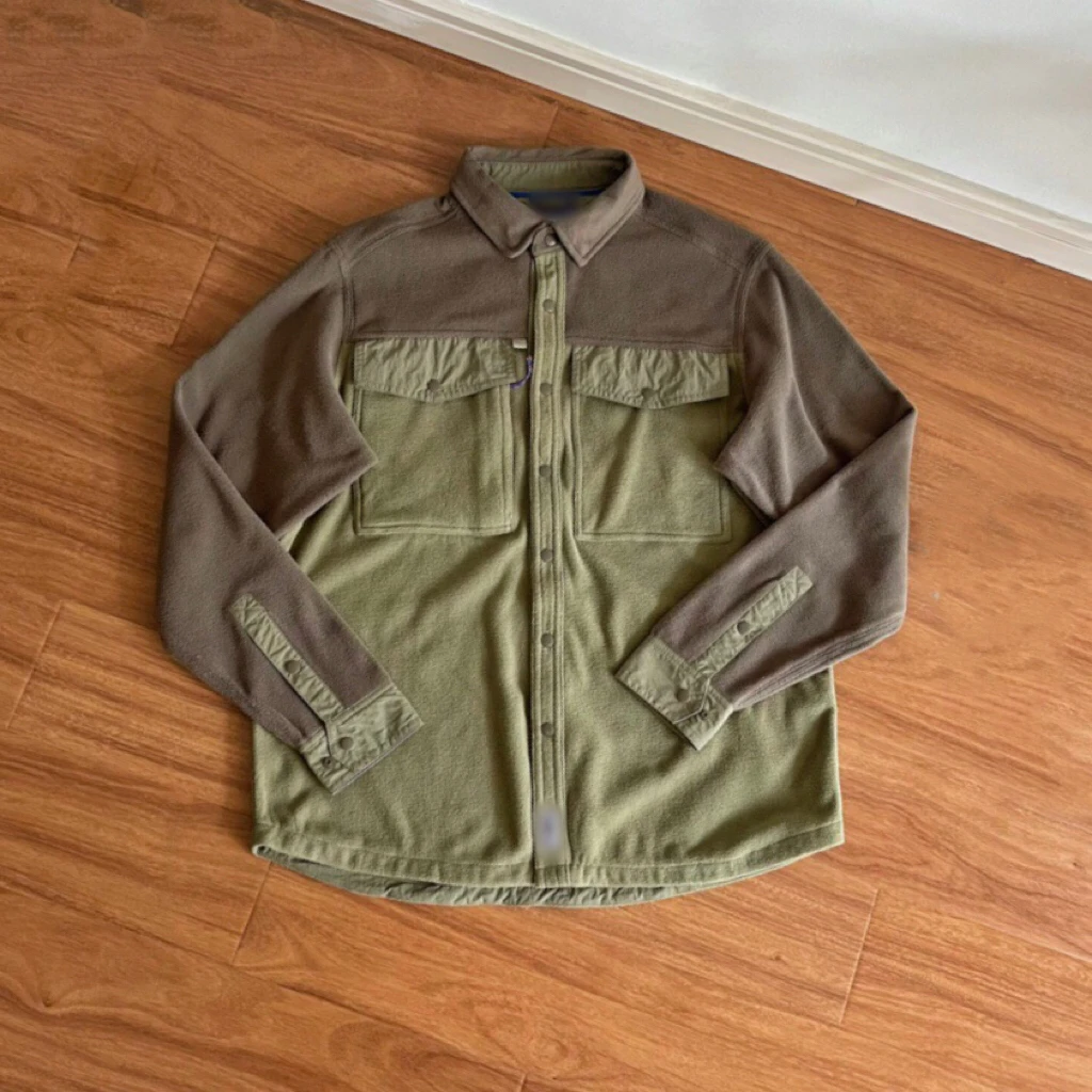 

American Sle Vintage Fce Lined irt Jaet Long Sve Loose Color Blo Top for Men Spring Autumn Warm Casual Wear