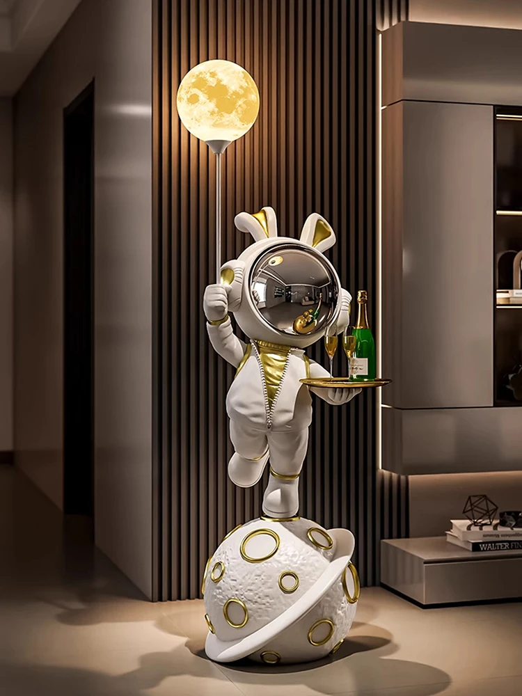 Home Decor 126CM Luminous Rabbit Astronaut Statues Large Floor Decor Living Room Sculptures Tray Storage Rack Ornaments Figurine