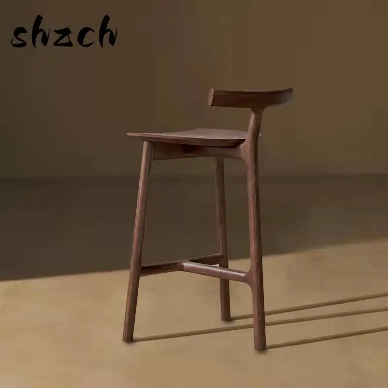 Modern Bar Stools Scandinavian High Chair for Hotel & Home Kitchen Creative Solid Wood Counter Stool Minimalist Front Desk Seat