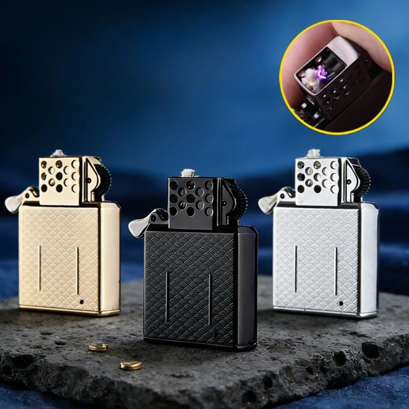 

New Oil-electric Hybrid Arc Ignition Kerosine Lighter Movement Solid Inner Tank Zorro Lighter Universal Accessories