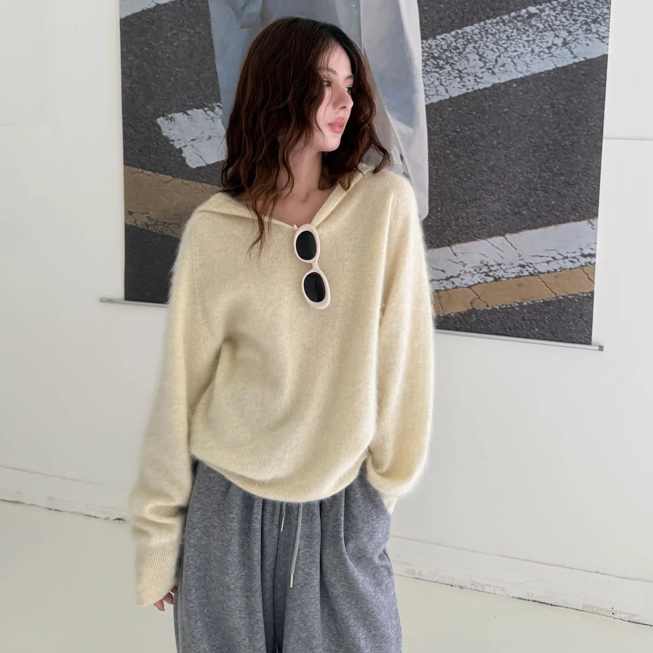 2026 Autumn New Top Silk Cashmere Pulled Solid Color Hoodie Long Sleeve Versatile Commuter Casual Knitted Shirt for Women