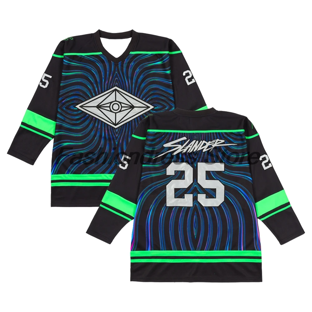 

Slander Warp Reflective Hockey Jersey 2026 Music Festival V-Neck Long Sleeve Loose Top Shirts Women Men Athletic T-shirt
