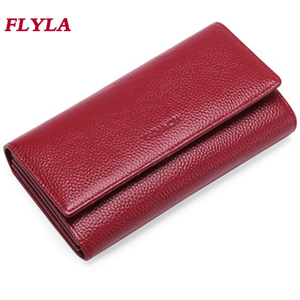 Genuine Leather  Long Women\'s Wallet Multi-card Position Large-capacity Clutch RFID Anti-theft Brush Mobile Phone Bag Clutch