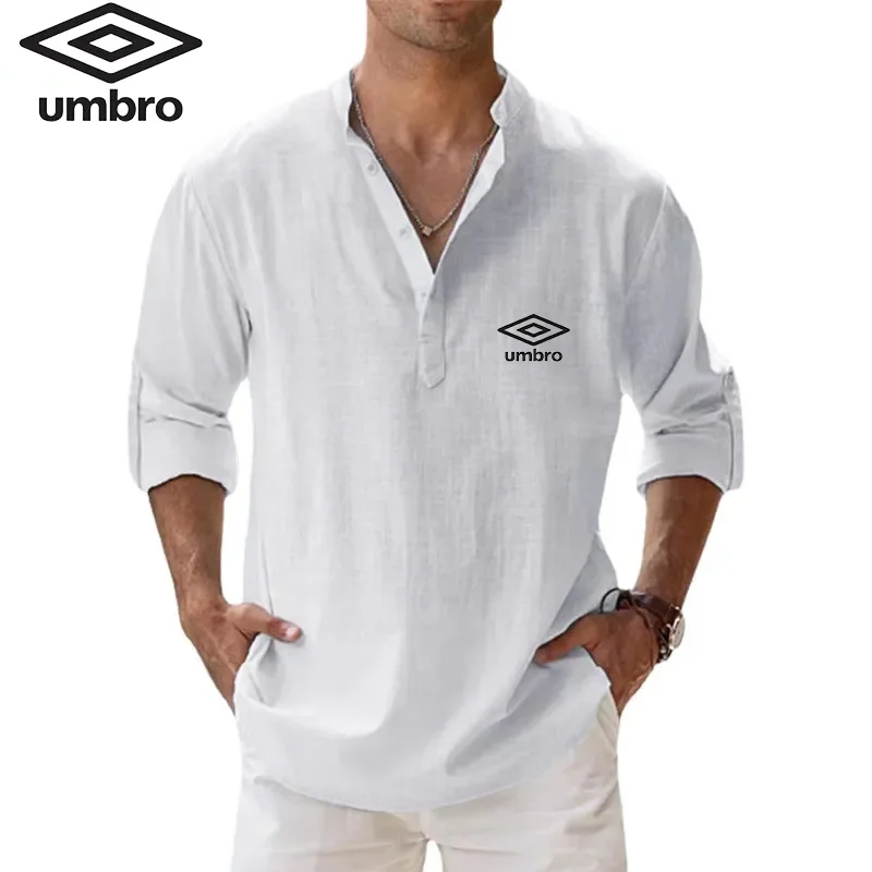 Umbro Brand High Quality Men\'s Spring and Autumn New Long Sleeved 100% Cotton Linen Shirt Business Casual Loose Fitting Shirts