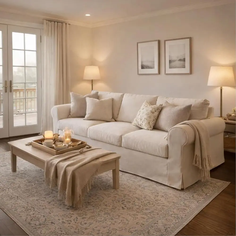 

89 Inch 3-Seater Sofa, Plush Comfort with High Back Support, Removable Washable Covers, Rolled-Arm Design - Beige
