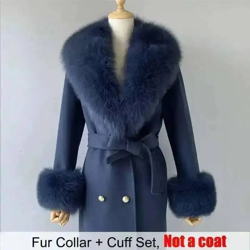 Real Fur Collar And Cuffs Set Winter Coat Accessories Women Fluffy Large Fur Shawl Neak Warm Fox Fur Scarf Furry Scarves Female