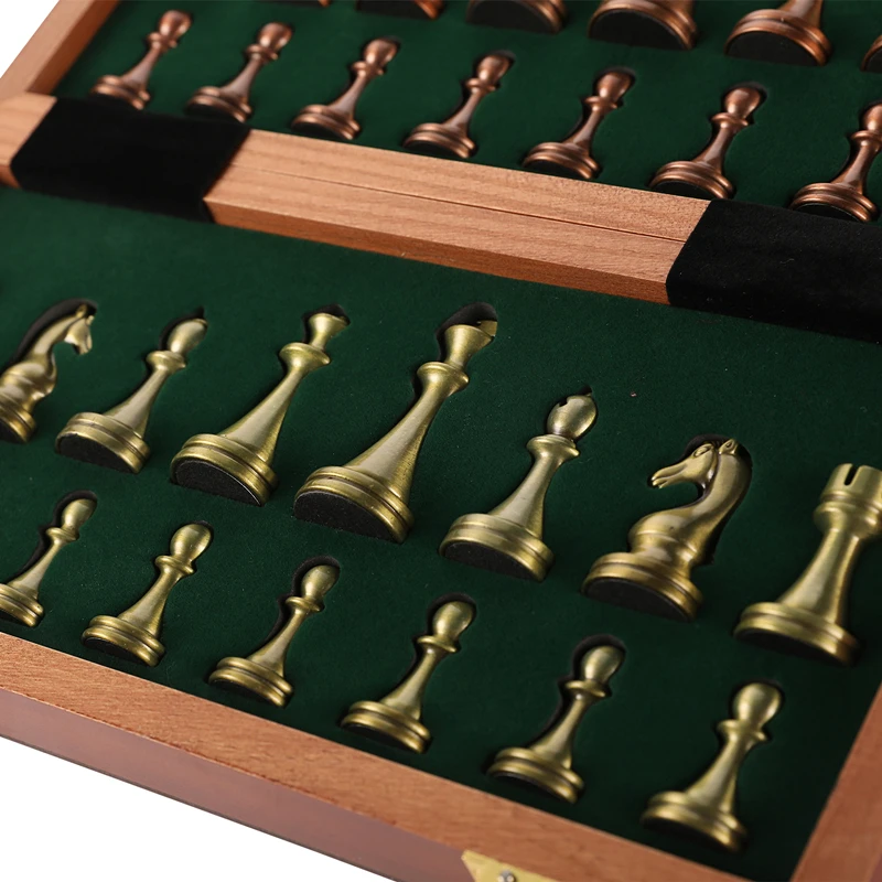 

High-quality chess 30cm/11.8inch bronze and red copper alloy pieces foldable solid wood box with weight Christmas holiday gift