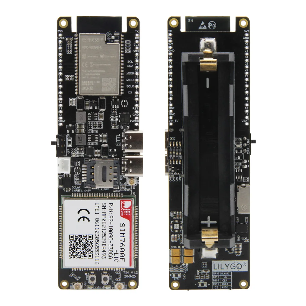 TTGO T‑SIM7600E‑L1C 4G LTE CAT4 USB Dongle ESP32 WiFi Bluetooth Module,18650 Battery Holder Solar Charge IoT Development Board