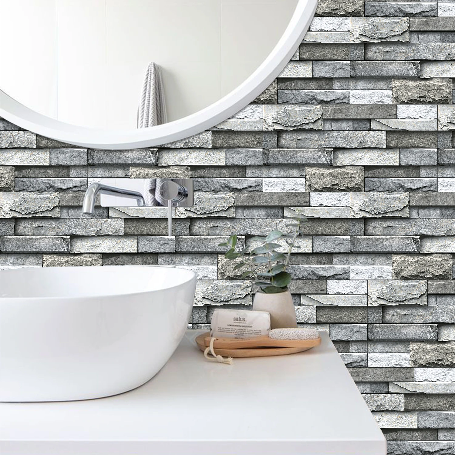 Retro Stone Brick Wall Stickers Bathroom And Kitchen Backsplash Peel And Stick Waterproof Self-Adhesive Vinyl Tile Stickers