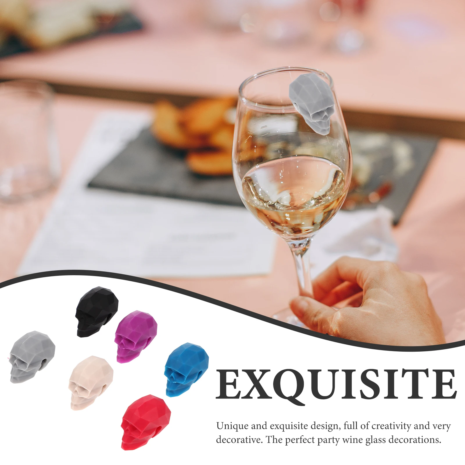 

6 Pcs Glass Mark Silicone Marker Tiny Cup Markers Reusable Replaceable Drink Gathering Charms Skull Shaped Safe