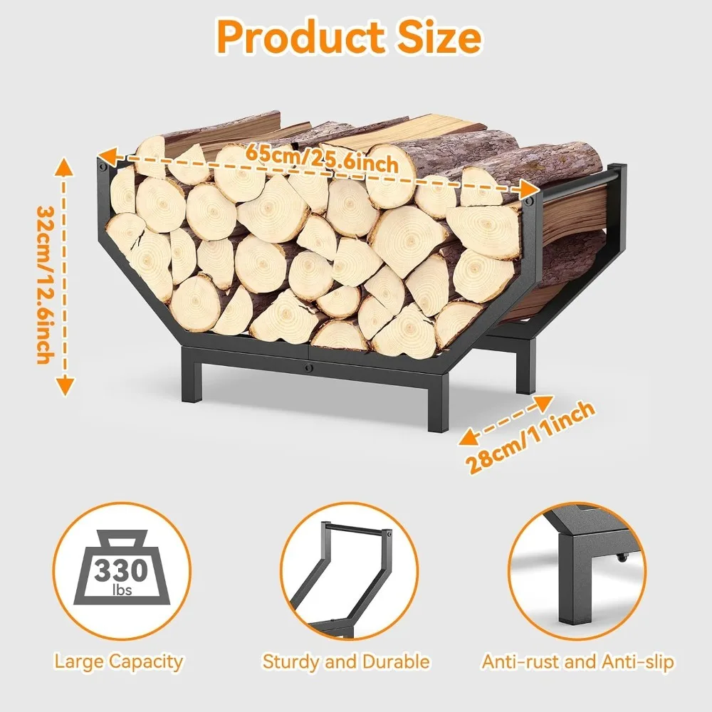 Indoor Outdoor Firewood Storage Rack Black Metal Log Holder Stable Fireplace Wood Stacking Stand For Fire Pit Wood Storage