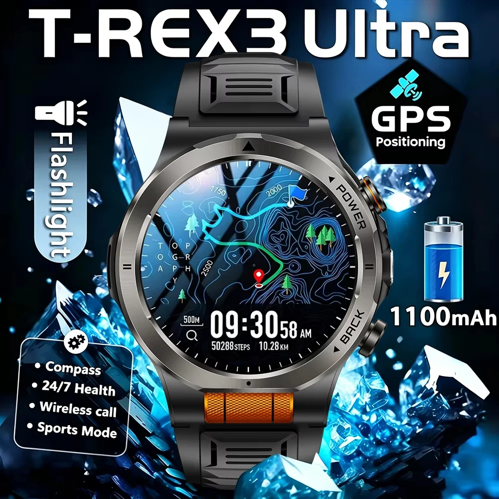 

New 1100mAh Large Battery Smart Watch 1.43" AMOLED Touchscreen Bluetooth Smartwatch Men Sleep Heart Rate Monitor Compass Watches