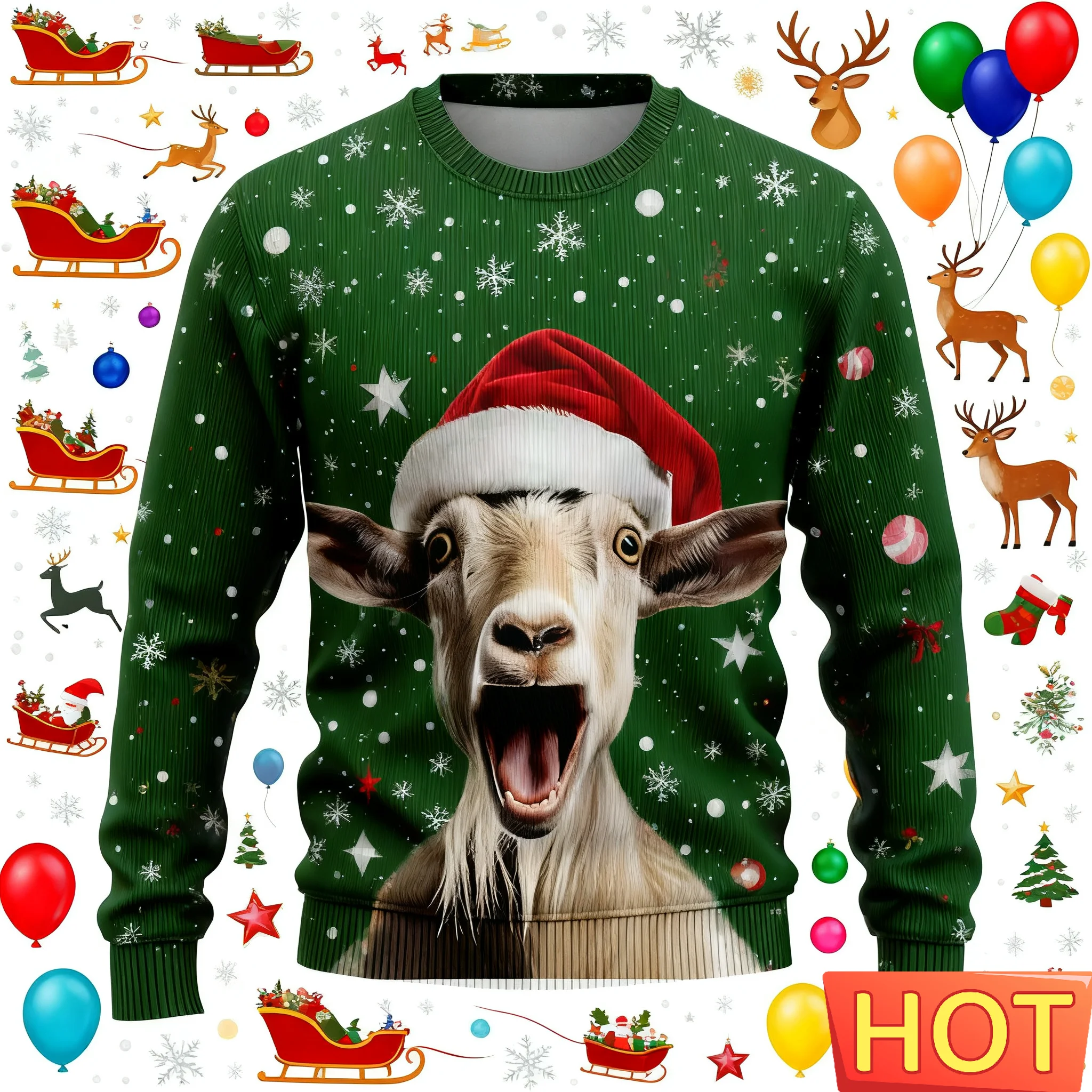 2025 الماعز صراخ الجرافيك بلوزات عادية الحيوان القبيح عيد الميلاد سترة للرجال ملابس عيد الميلاد الأغنام ثلاثية الأبعاد مطبوعة القمم