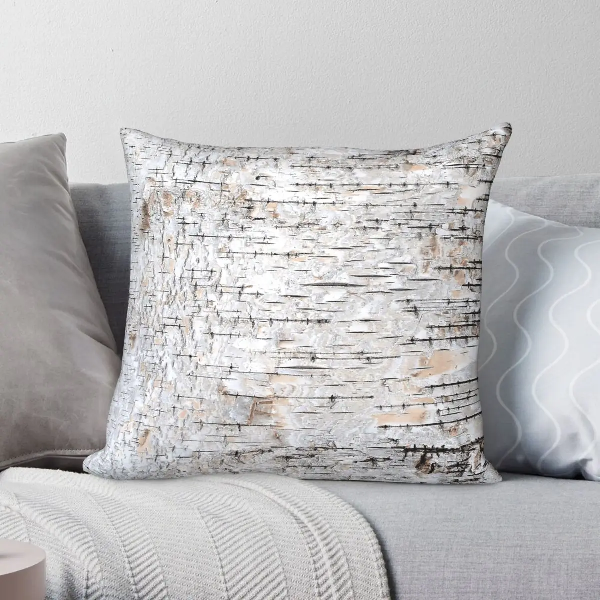 Birch Bark Patch Pillowcase Polyester Linen Velvet Pattern Zip Decorative Pillow Case Room Cushion Cover
