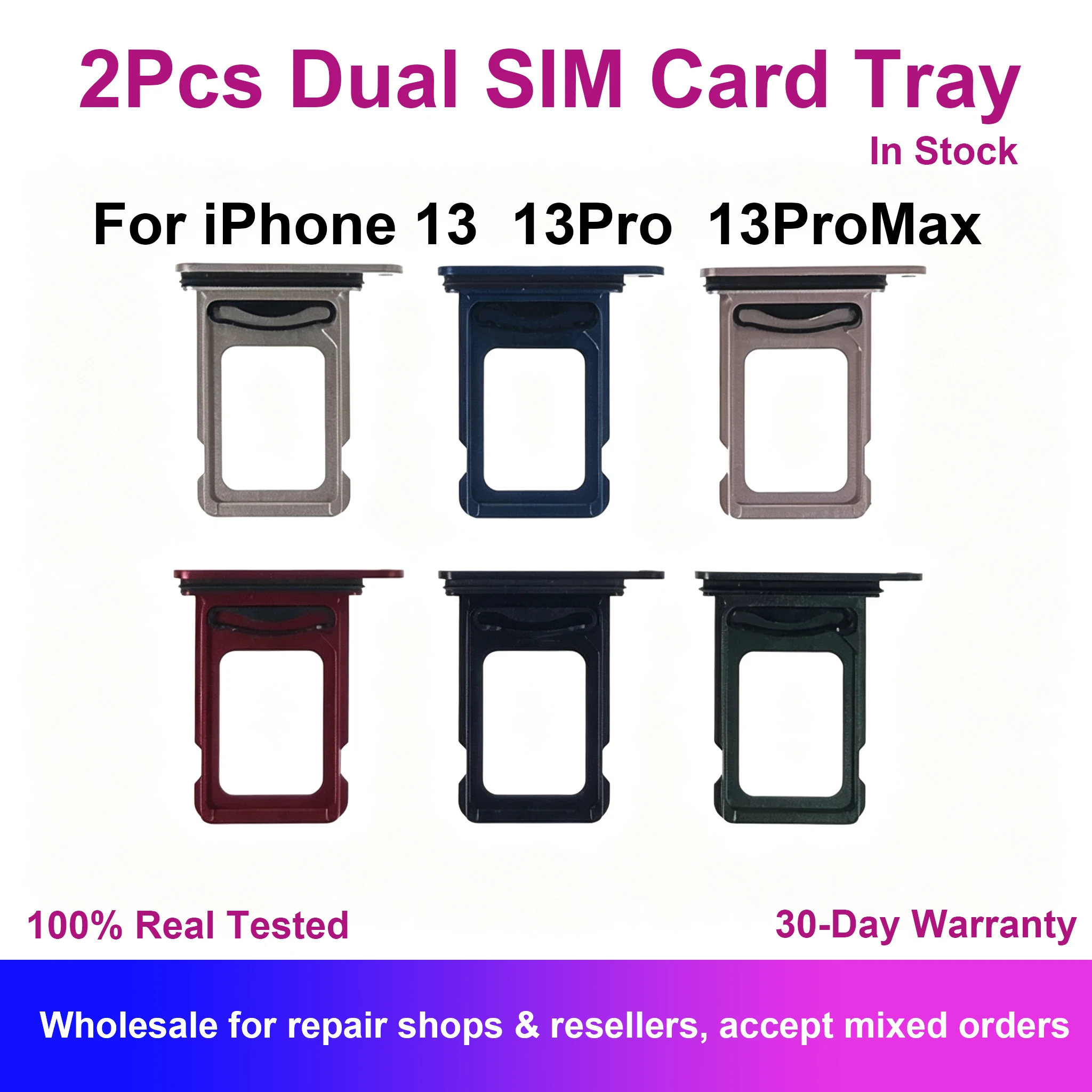 2Pcs Dual SIM Card Tray Holder For iPhone 13 13Pro 13ProMax With Waterproof Spring Replacement Repair Parts