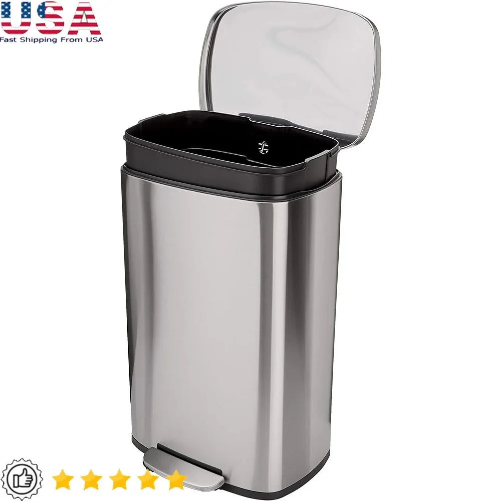 

Прямоугольный мусорный бак на 50 л, устойчивый к размазыванию, с ножной педалью с мягким закрыванием, нержавеющая сталь, тихий ступенчатый дизайн, домашний офис