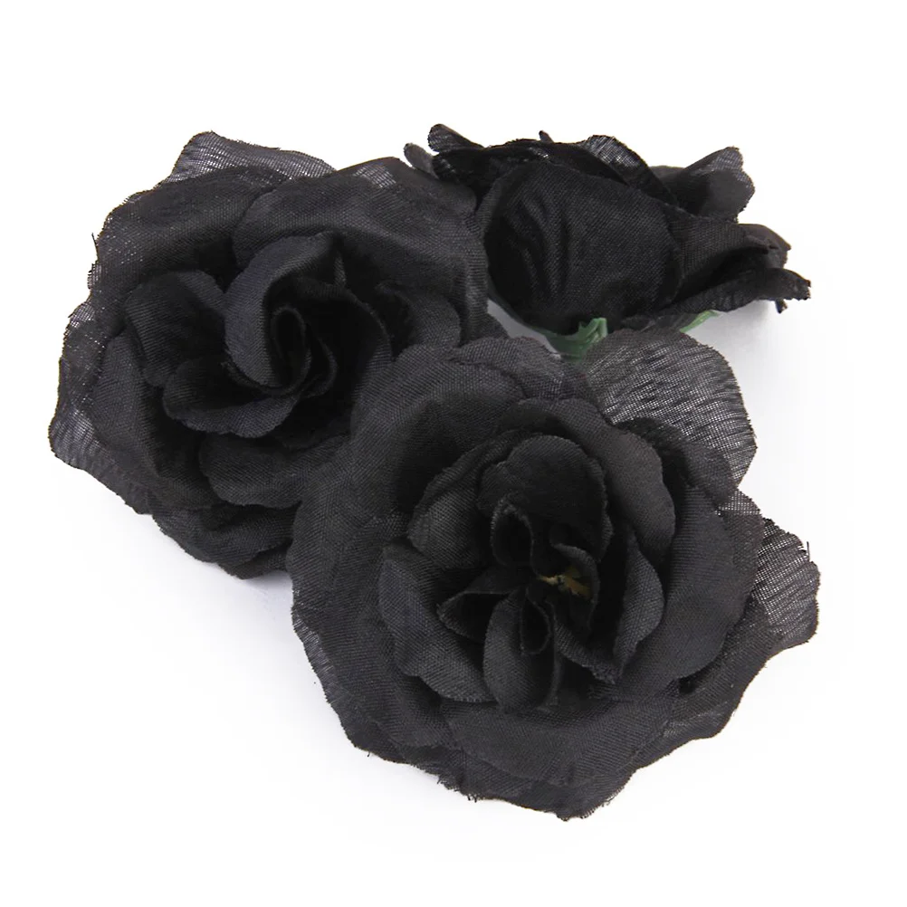

Black Rose Silk Flowers 70Mm Diameter 45Mm Height Artificial Flower For Diy Decoration Wedding Party Craft Supplies Fake