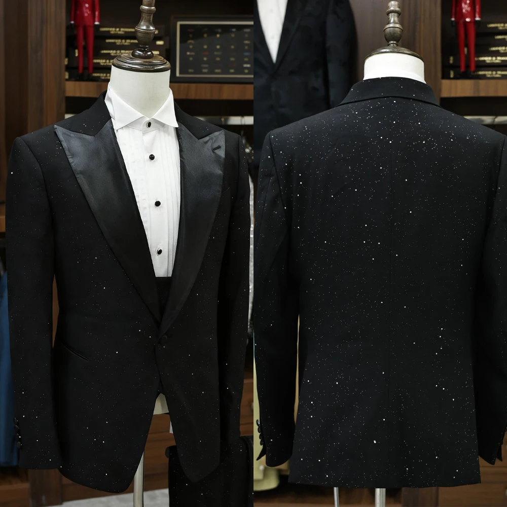 

Luxury Wedding Suits 3 Pieces Blazer Single Breasted Crystals Groom Tuxedos Prom Formal Custom Made traje de hombre