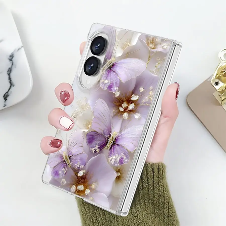 Case for Samsung Galaxy Z Fold 8 ZFold 8 PC Hard Luxury ZFold8 Phone Funda Butterfly Floral Art