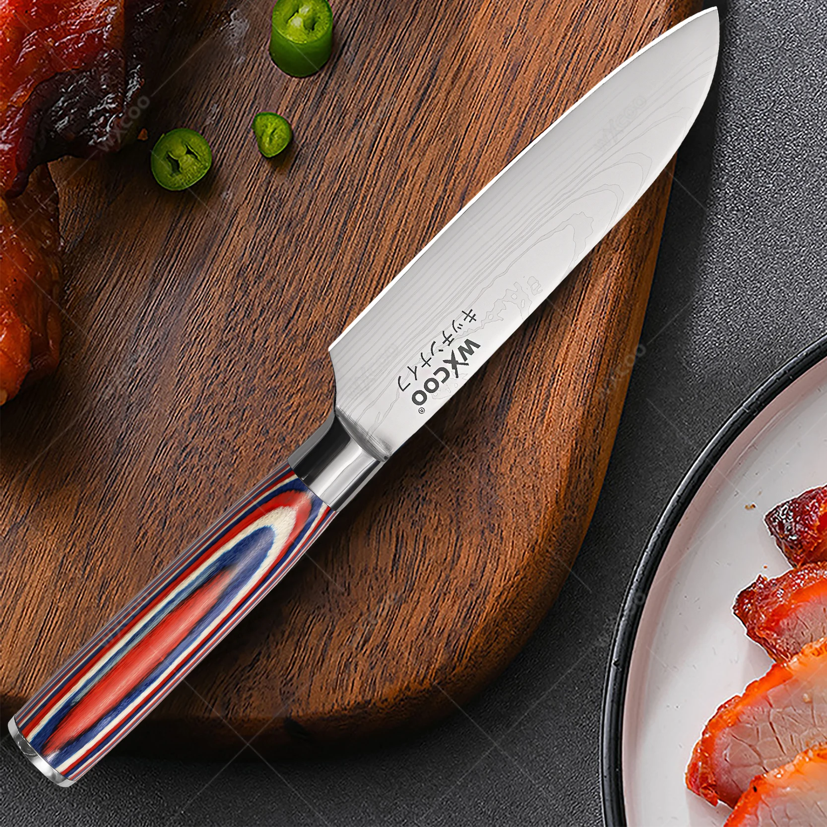 

WXCOO High Carbon Kitchen Knives Stainless Steel Utility Knife Cleaver Boning Knife Fruit Slicing Meat Cutting Knife with Box