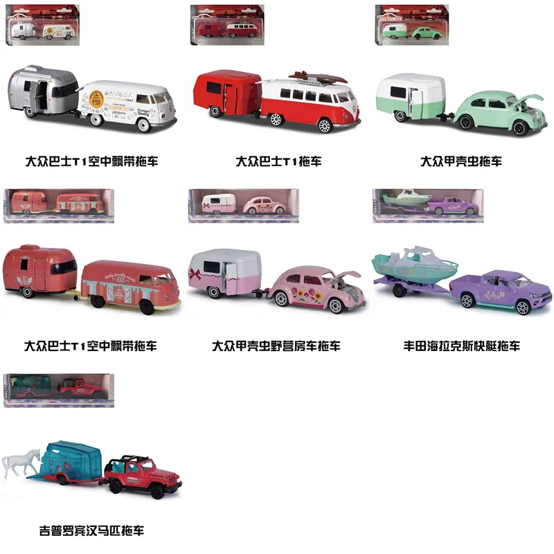 Majorette 1:64 Volkswagen T1 bus Toyota Hilux jeep Wrangler aerial streamer Beetle trailer  Collection diecast alloy car model