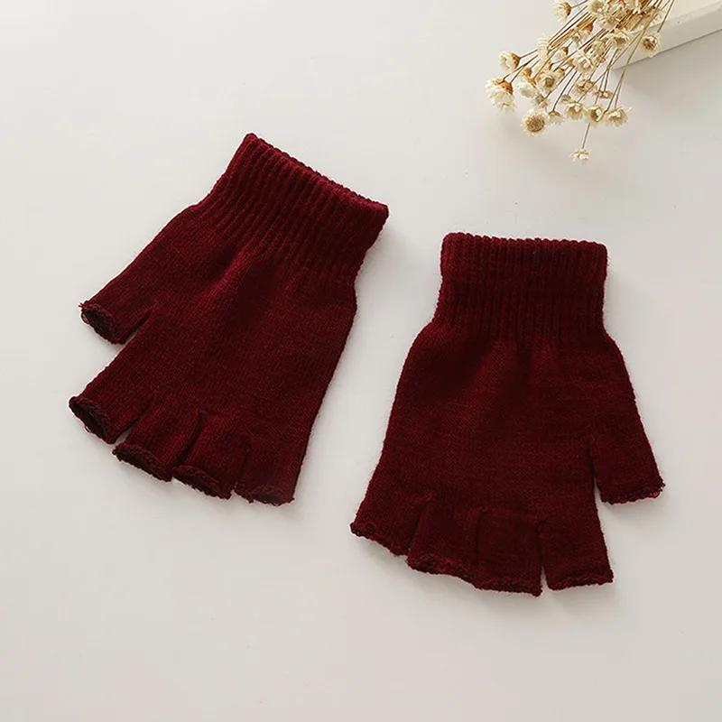 1Pair Unisex Black Half Finger Fingerless Gloves for Women and Men Wool Knit Wrist Cotton Winter Warm Work Mittens