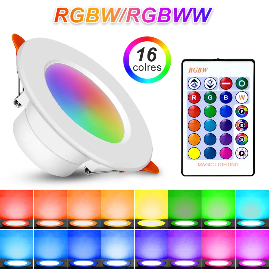 RGB LED النازل 10 واط 15 واط مصباح السقف عكس الضوء 16 لون أبيض بارد/دافئ مع جهاز التحكم عن بعد بالأشعة تحت الحمراء لأضواء المطبخ الداخلية