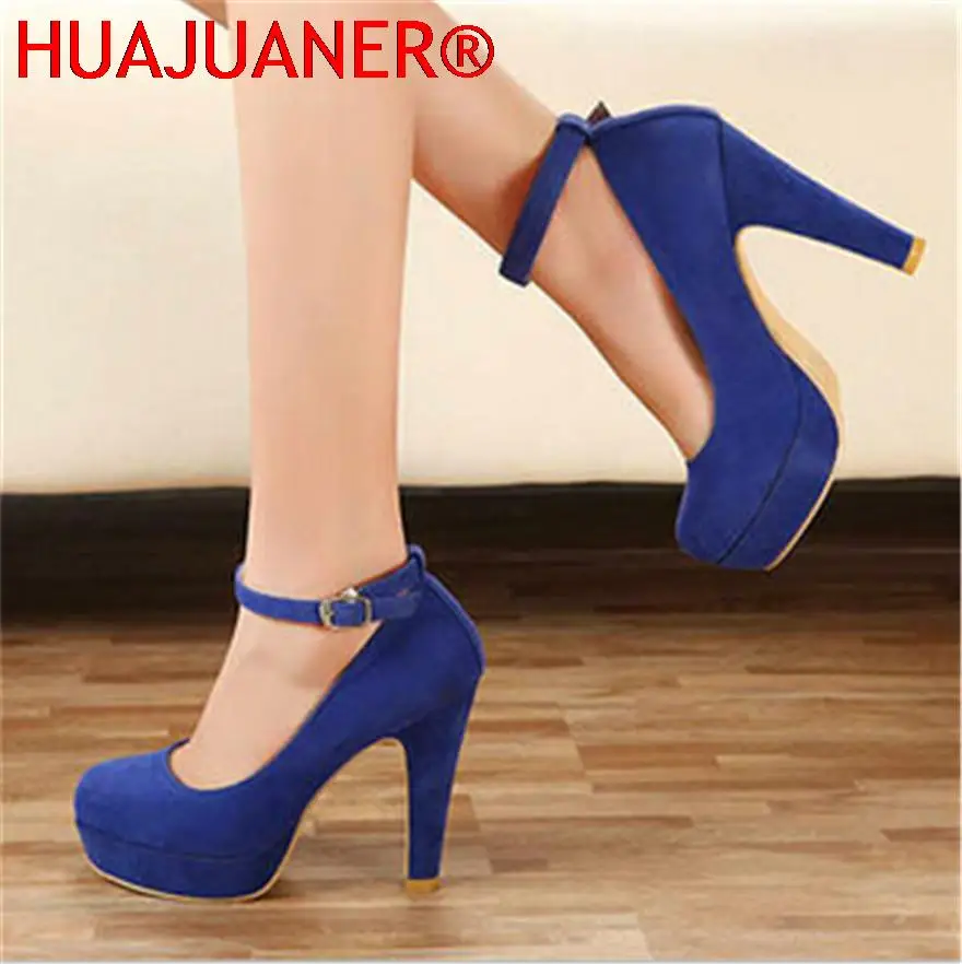 Princess Style Platform Party Shoes 2025 New Korean Fashion Solid Flock Buckle Shallow Women Pumps Ladies Brand High Heels Shoes image 4