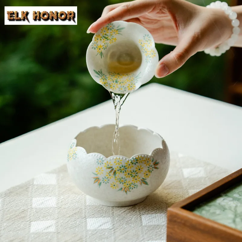 330ml Hand-painted Small Daisy Jianshui Tea Washing Basin Tea Residue Barrel Chaxi Tea Items Equipment Decoration Collection