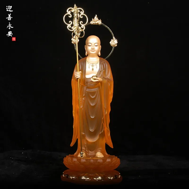 Gold Plated Kizang King Statue Glazed Ceramic Buddha Figure Home Decor Buddhist Hall Ornament Religious Art Piece for Living