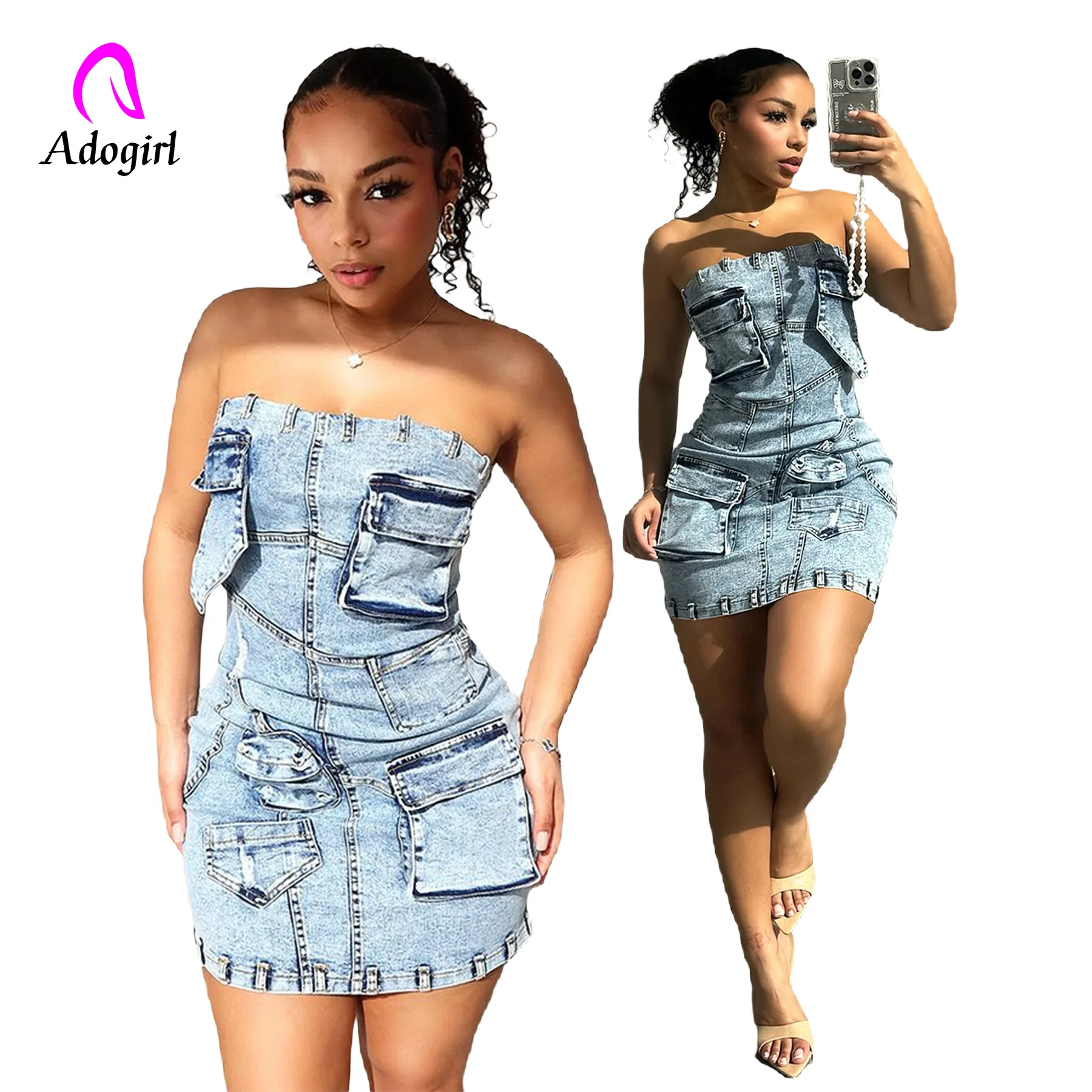 

Cargo Women Denim Mini Dress Off Shoulder Crop Vest Dresses 2024 Summer Y2K Streetwear Sexy Night Club Party One Step Vestidos
