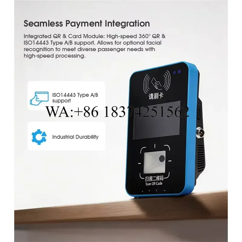 Wmwmnu IP65 Android 10 Bus Validator NFC Reader QR Code Scanner with 4G LTE 5-6m Reading Distance and Sound Alert Speaker