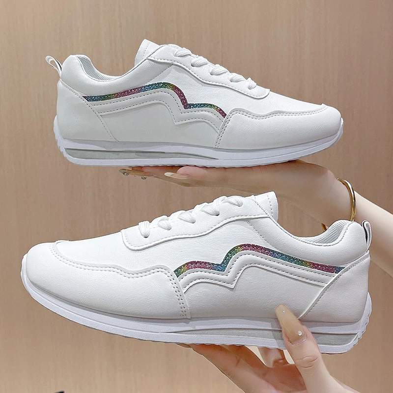 Waterproof Autumn White Running Shoes Women Leather Non-slip Casual Sneakers Ladies Lightweight Fitness Walking Jogging Shoes