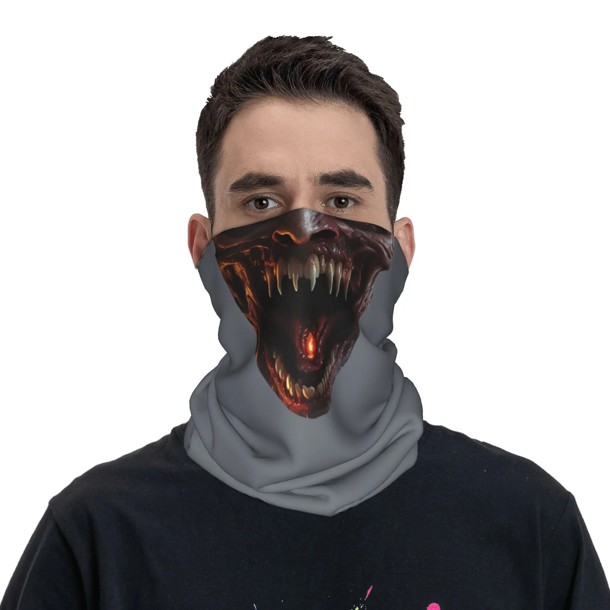 

Demon Face With Glowing Eyes And Fanged Mouth Bandana Neck Gaiter for Ski Cycling Wrap Scarf Balaclava Warmer Face Scarf Cover