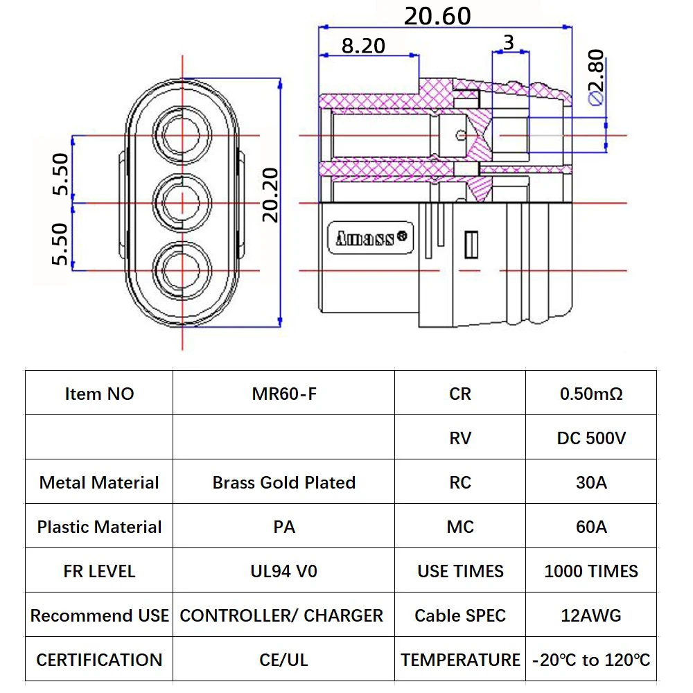 Amass MR60 MR60 męski z obudowa ochronna 3.5mm 3-rdzeniowy wtyk T złącze interfejsu osłonięty dla Model RC (5 par/10 par)