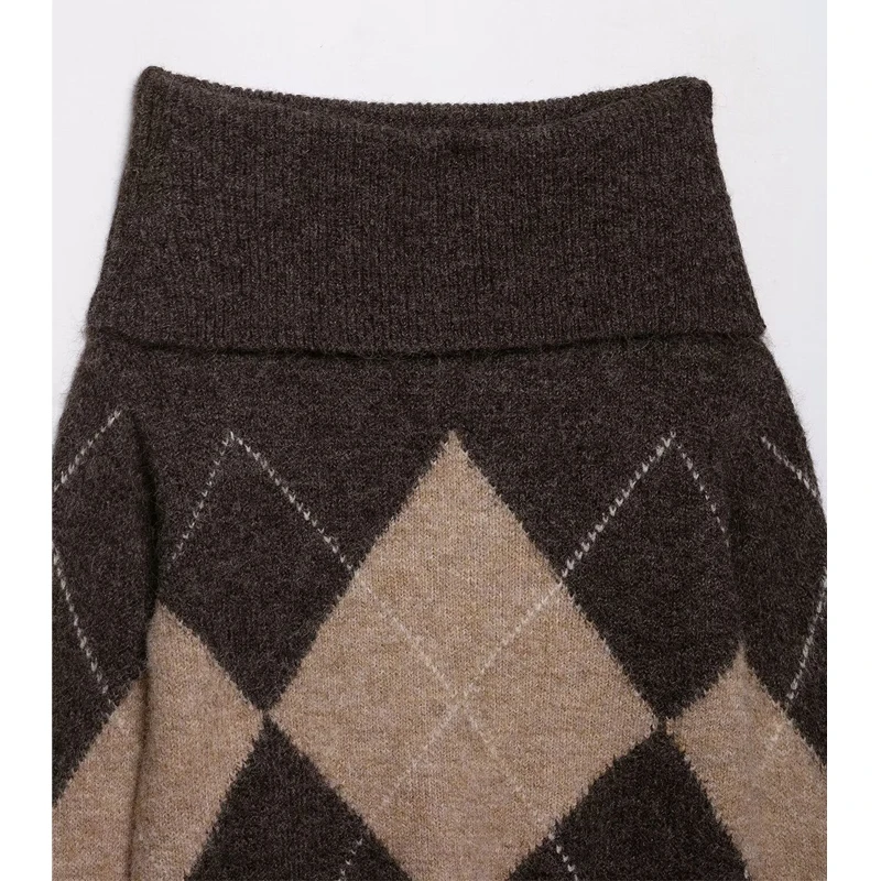 MUJER Argyle لاعبا بلوزات نسائية بدون أكتاف مقصوصة للنساء بلوفرات عتيقة للخريف ملابس تريكو سترة نسائية قمصان