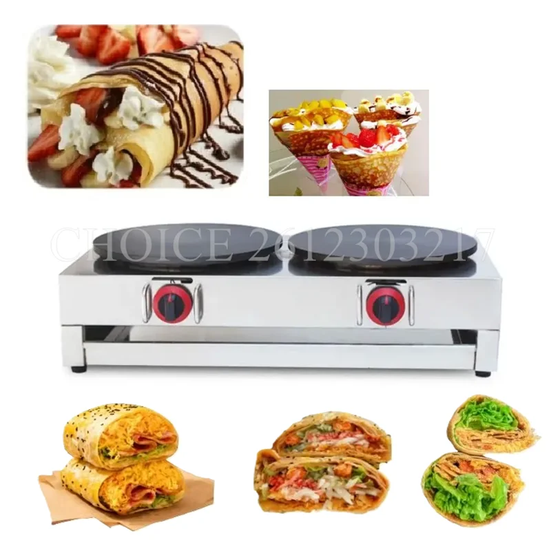 Commercial Gas Double Crepe Maker Stainless Steel Crepe Maker Double Head Pancake Indian Fritter Oven Multigrain Pancakes Maker