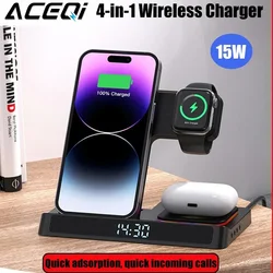 4 in 1 Foldable Wireless Charger Stand For IPhone 15 14 13 12 for Apple Watch 9 8 Airpods Pro iWatch Fast Charging Dock Station