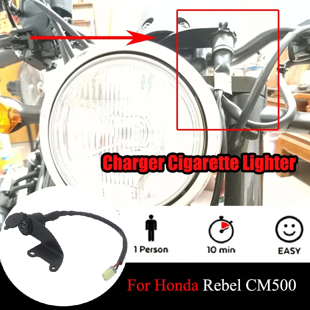 

For Honda Rebel CM500 CM 500Motorcycle Dual USB Charger Cigarette Lighter Adapter Phone Charger Double USB Port W/ LED Light NEW