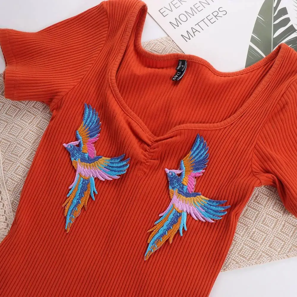 1 pair Phoenix Bird Embroidered Applique Self-adhesive Iron on Cloth Patches DIY Exquisite Clothes Sticker Bag Decoration